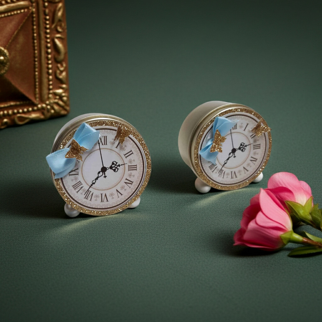 Alice - Rabbit Clock Boxes. Birthday party table decor.