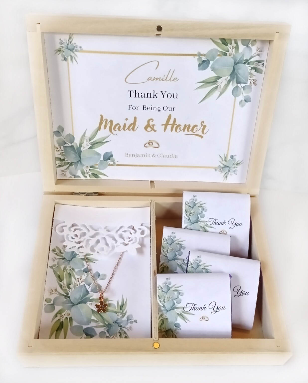 Wedding wooden gift box for bride and groom