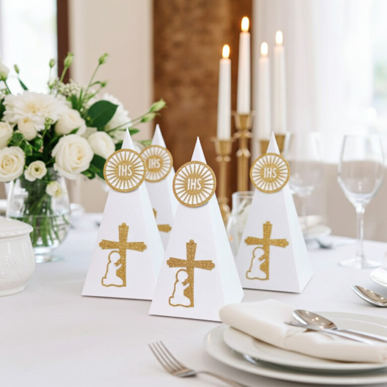 First Communion gifts for boys, table decoration for boy with IHS symbol and cross, handmade by Party By Imagination