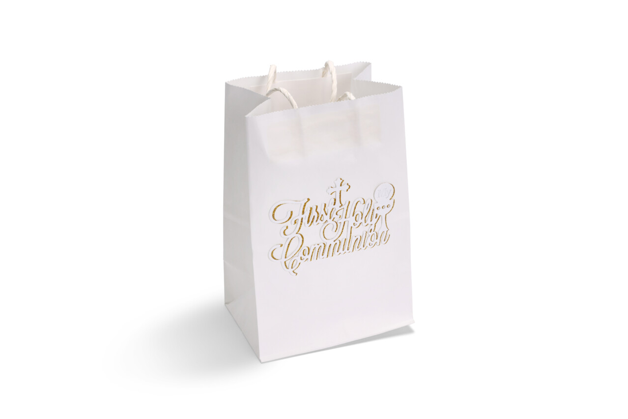 first holy communion party favor gift bags white and gold