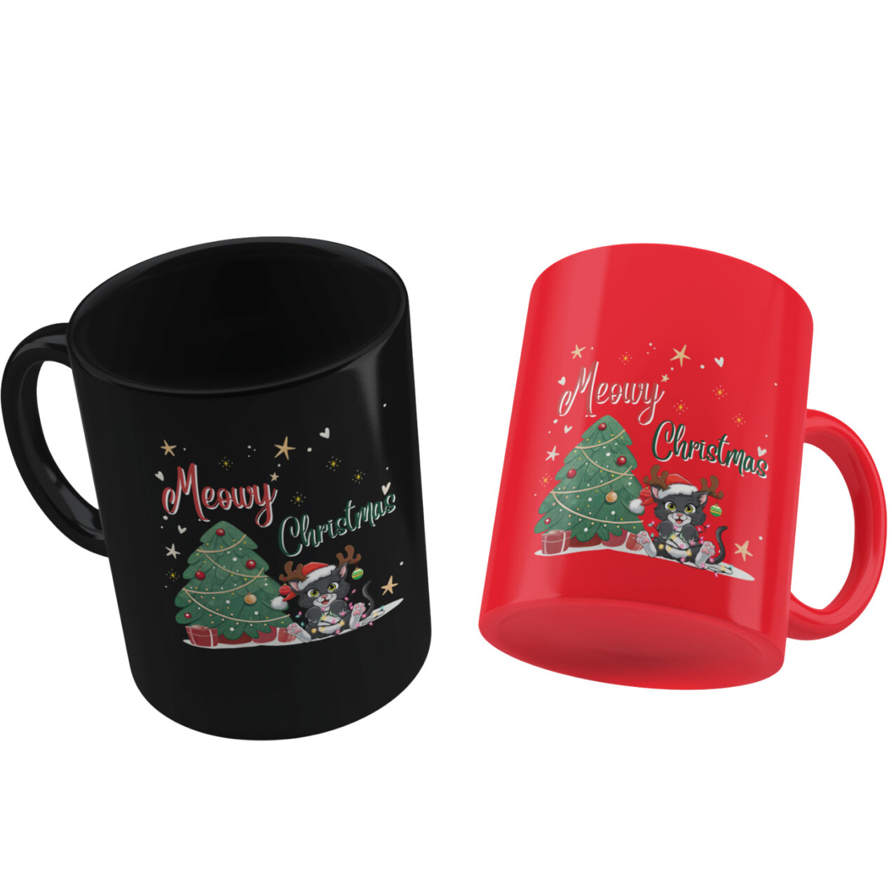 Christmas cat clipart with tree and gifts – festive sweatshirt PNG