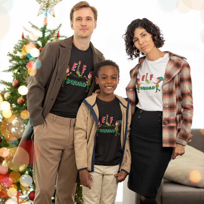 Christmas elves illustration holding lights – Elf Squad T-shirt design