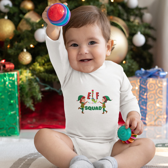 Elf Squad Christmas PNG design with cute elves and holiday lights