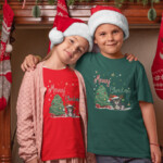 Cute black cat with antlers and Christmas tree graphic for shirt print
