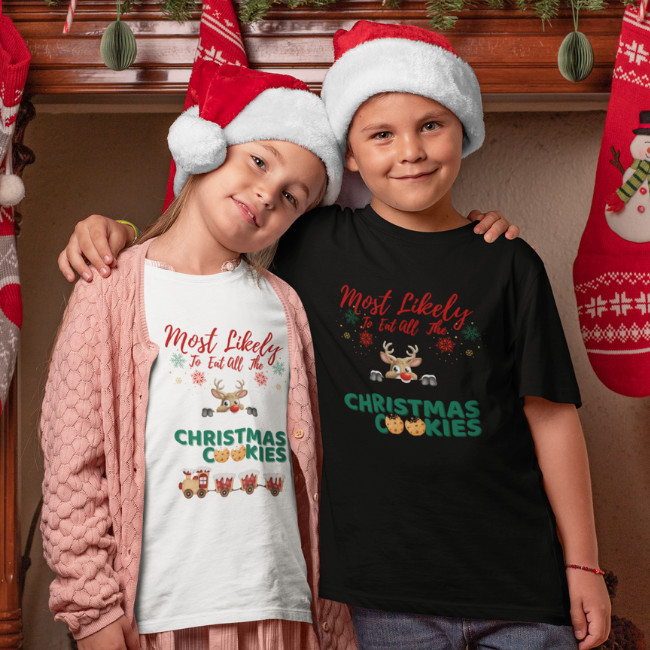 Funny holiday cookies design for shirts – Most Likely to Eat All the Cookies PNG