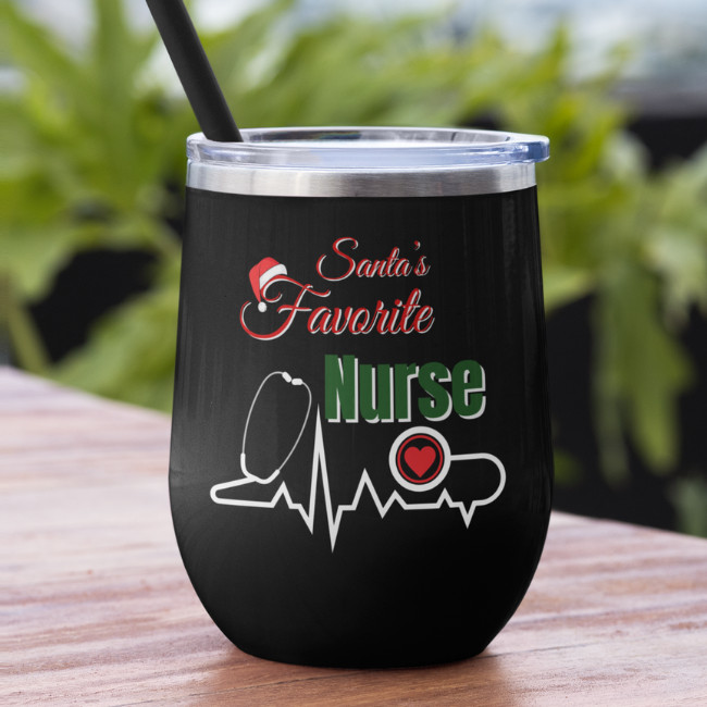 Nurse Christmas shirt mockup with Santa’s Favorite Nurse design PNG