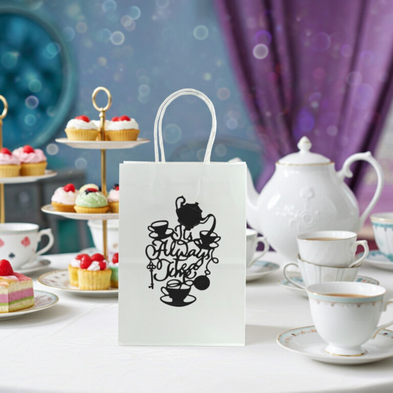 Birthday party Alice in Wonderland party favor bag with teapot and tea cup design for tea party birthday
