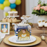 Prince Charming Cinderella acrylic favor box with blue and gold royal design for candy and party favors