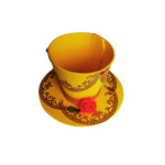 Golden fairytale cupcake topper hat made from glitter foam paper with red rose accent