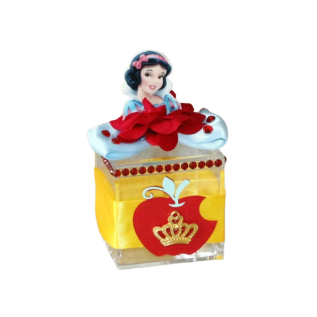 Birhday party Snow White acrylic favor box with red apple and crown decoration for princess party favors