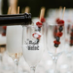 Maid of Bride PNG design on champagne flute glasses for bridal shower and bachelorette party celebration