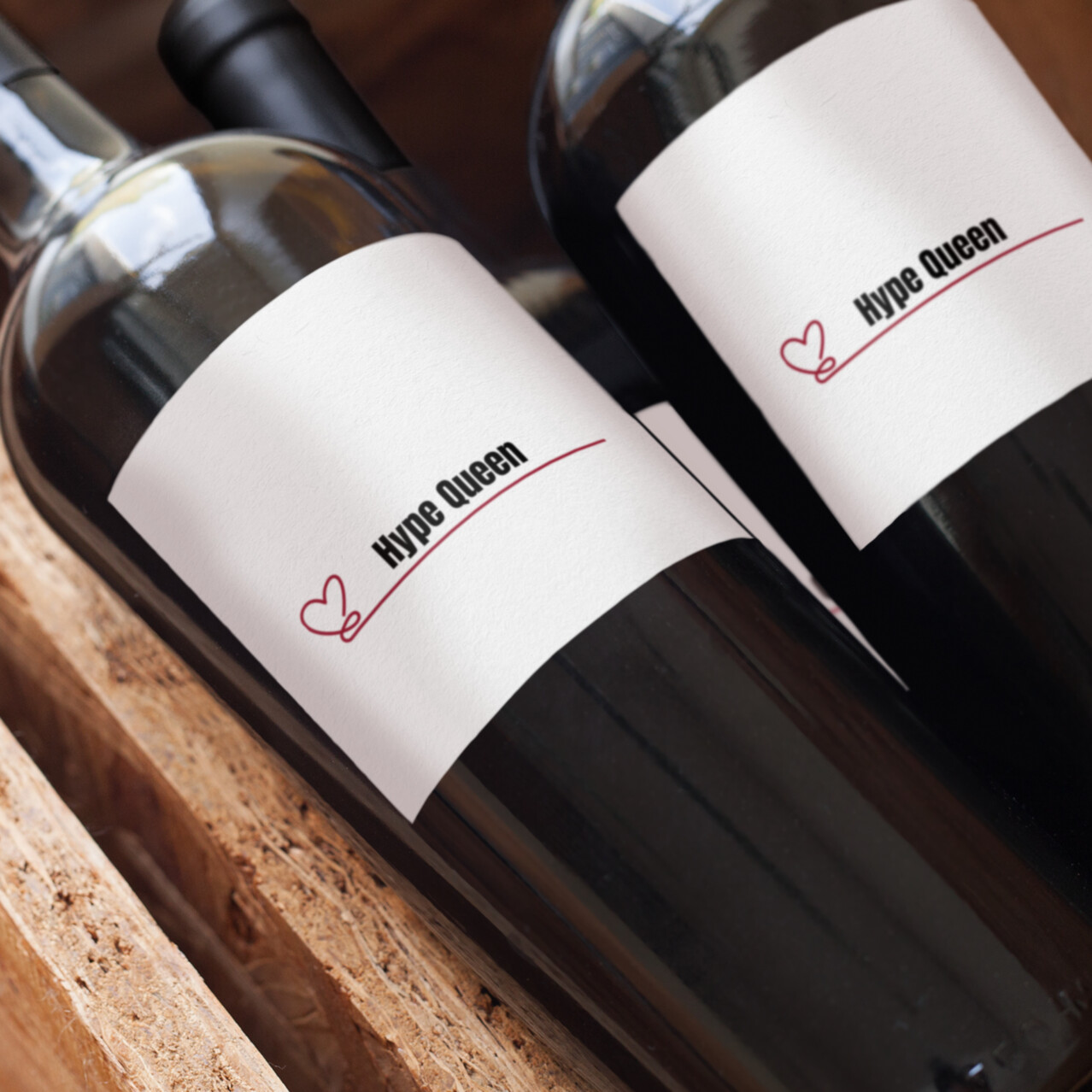 Hype Queen wine bottle label mockup for bride celebration and bachelorette party favors