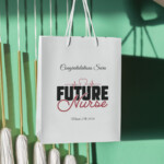 Personalized Future Nurse graduation gift bag with heartbeat design, custom name Sara and graduation date, white nursing school graduation gift bag