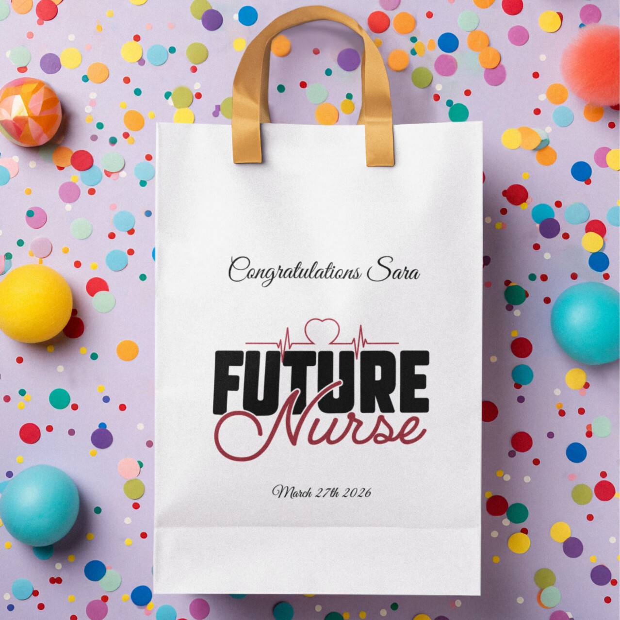 Future Nurse graduation gift bag personalized with name and date, nursing school graduation gift bag with heartbeat medical design