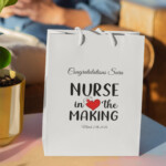 Nurse in the Making graduation gift bag personalized with name and date, nursing school graduation party gift bag with nurse cap and heart design