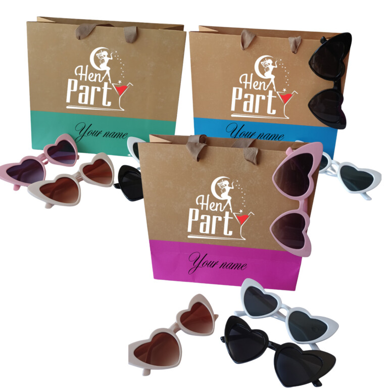 Personalized Hen Party Gift Bags with Heart Sunglasses – Available in Pink, Blue and Green